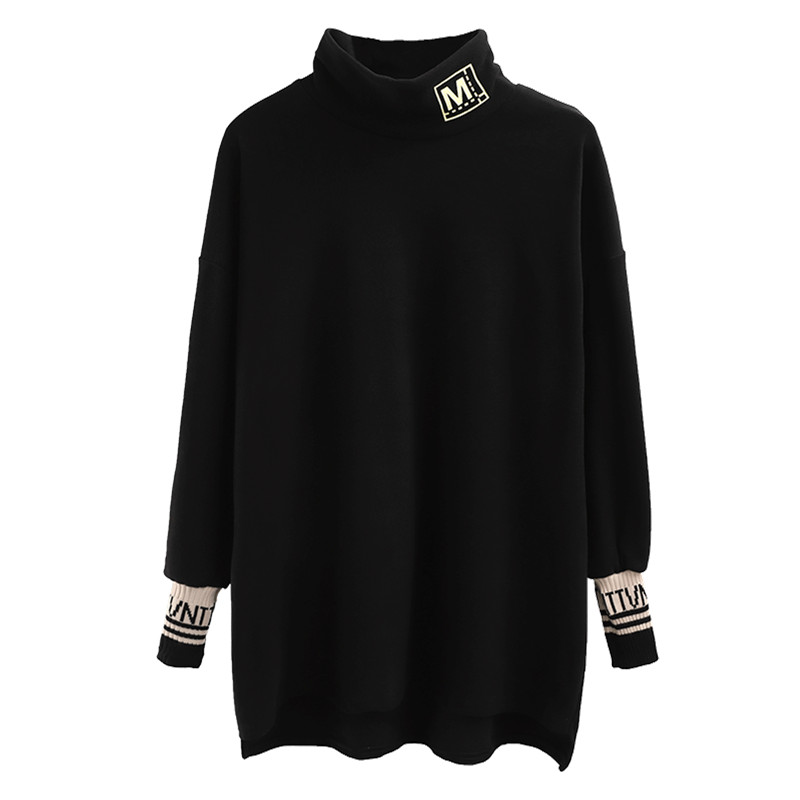 黑色半高领德绒磨毛t恤长款打底衫女遮屁股内搭大码宽松上衣长袖