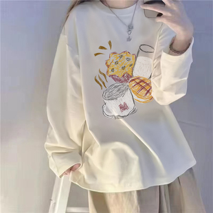 胖mm大码女装白色加绒打底衫女春秋内搭可外穿长袖t恤女宽松上衣