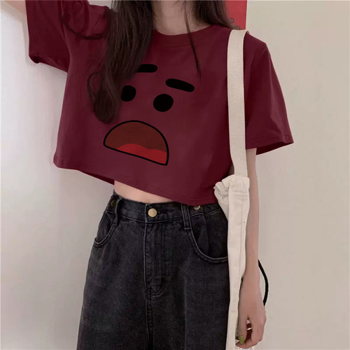 高腰圆领辣妹韩版宽松上衣女潮