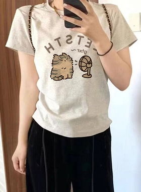 夏季潮牌正肩短袖t恤女2026新款大码女装灰色显瘦修身小飞袖上衣