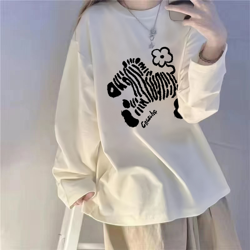 纯棉长袖t恤女宽松打底衫女春秋