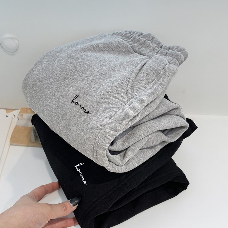 灰色运动裤女加绒大码裤子女冬季