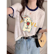 圆领短袖t恤女2025新款正肩衣服宽松慵懒风大码女装白色上衣女夏