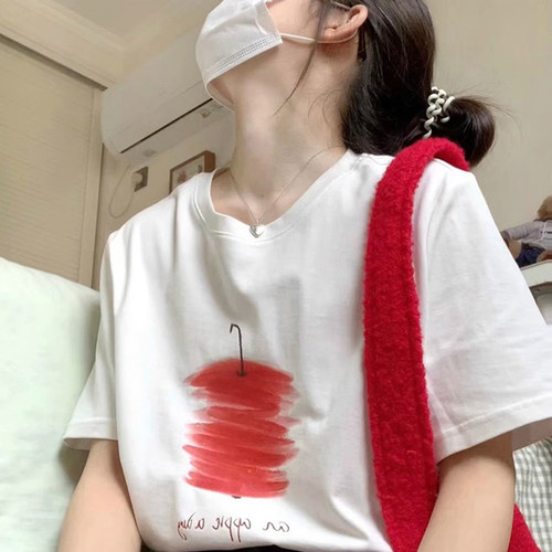 纯棉短袖宽松慵懒风白t恤女