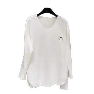 打底衫女白色内搭秋冬u领宽松中长款加绒大码胖mm长袖上衣显瘦女