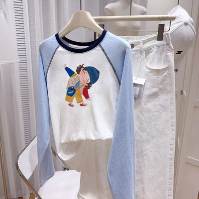 早秋长袖t恤女2025新款大码女装