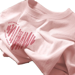 粉色短袖t恤女圆领潮牌纯棉宽松大码胖mm显瘦上衣女夏款2026新款