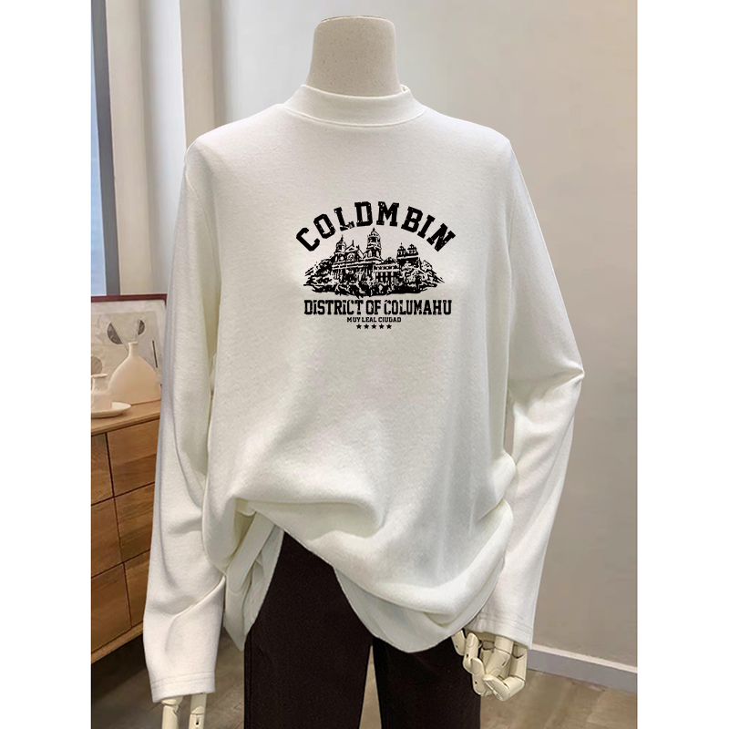 半高领德绒白色打底衫女2025新款