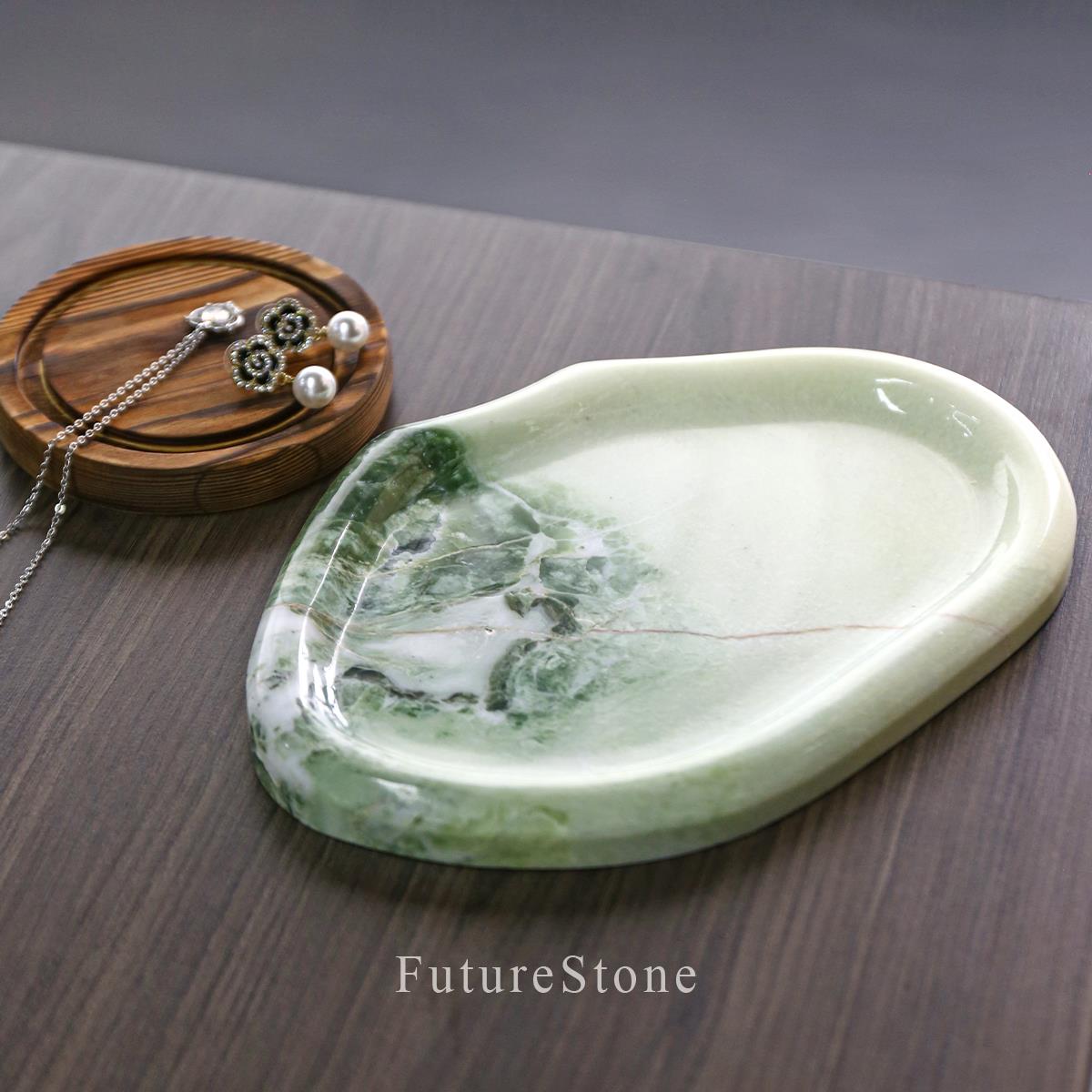 意式轻奢天然绿色大理石家居托 托盘高级家用客厅收纳珠宝首饰置