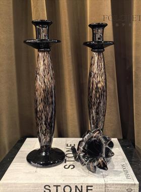 中古风手工玻璃烛台摆件样板间复古风侘寂风琉璃几何创意烛台摆设