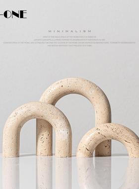 侘寂风抽象几何黄洞石复古艺术客厅装饰品摆设客厅橱窗高级感摆件