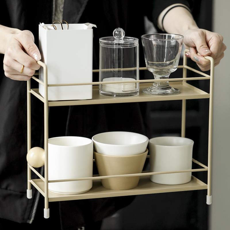 咖啡角杯子收纳层架轻奢奶茶色铁艺杯架高级感整理架桌面多层杯子
