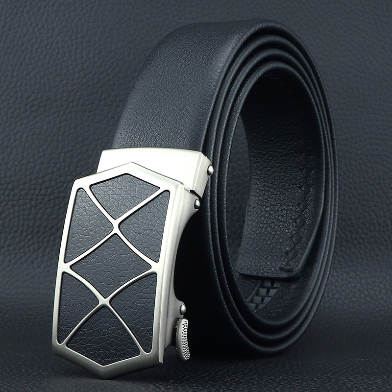 高档大气皮带男士真皮商务时尚自动扣腰带潮流正装光面黑色裤带