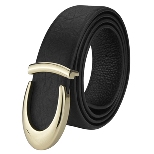 2024皮带男士真皮C字母皮带时尚平滑扣西装牛皮腰带棕色韩版裤带