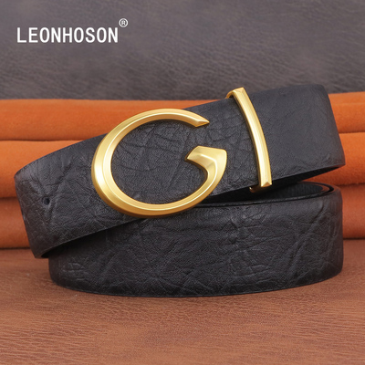 男士真皮黑色韩版平滑扣皮带