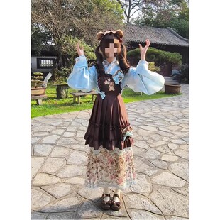 薄巧小熊汉洋折衷明制交领琵琶袖刺绣罩裙洛丽塔lolita裙可爱甜美