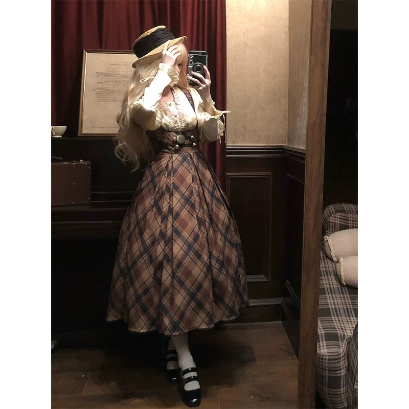 复古优雅瞎裁背带裙+摩罗双子Lolita套装女