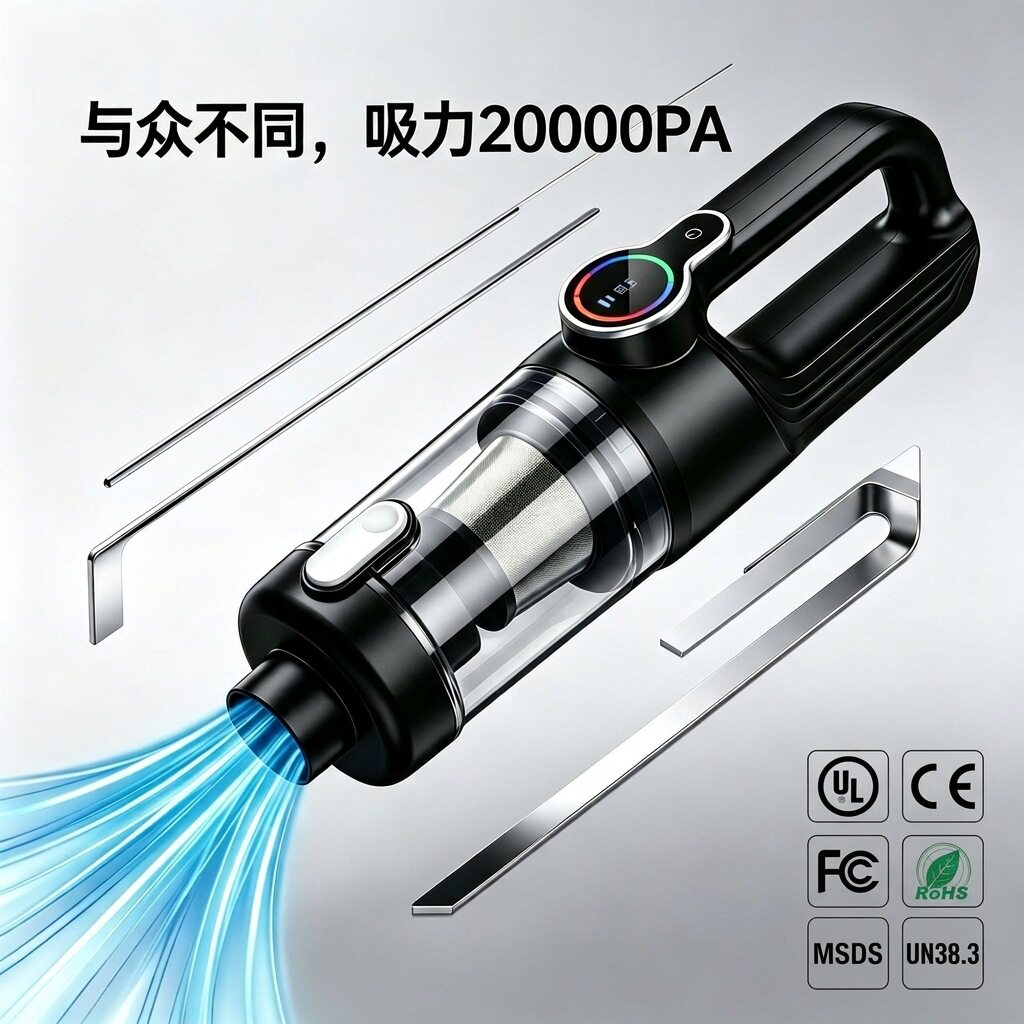 车载吸尘器车用无线充电汽车家用手持120W大功率吸力干湿两用跨境