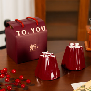 喜庆红色陶瓷马克杯洗漱口杯子高颜值实用订婚结婚送礼伴手礼物