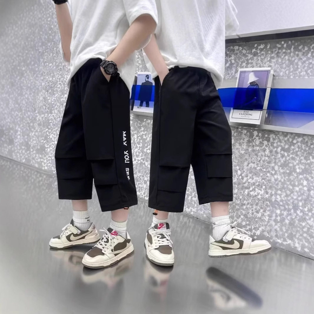 品牌专柜男童夏季薄款七分裤大童裤子速干冰丝短裤运动中裤男孩潮