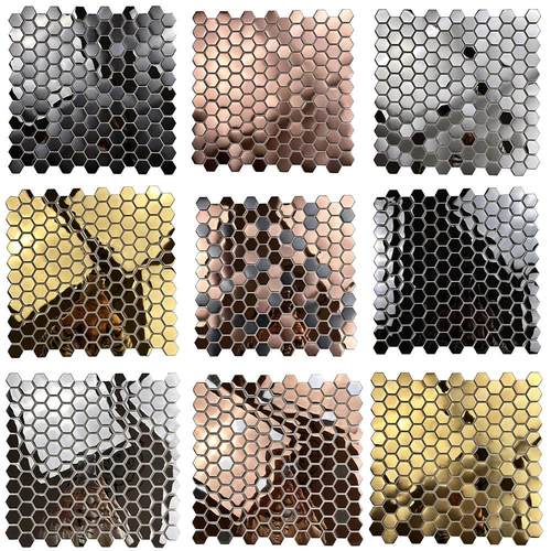 六角黑镜面3d立体金属不锈钢马赛克磁砖酒店背景墙圆形吧台墙贴