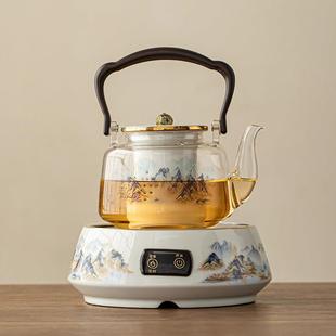 千里江山黑晶炉围炉煮茶壶煮茶器玻璃蒸汽烧煮茶炉烧水壶礼盒送礼