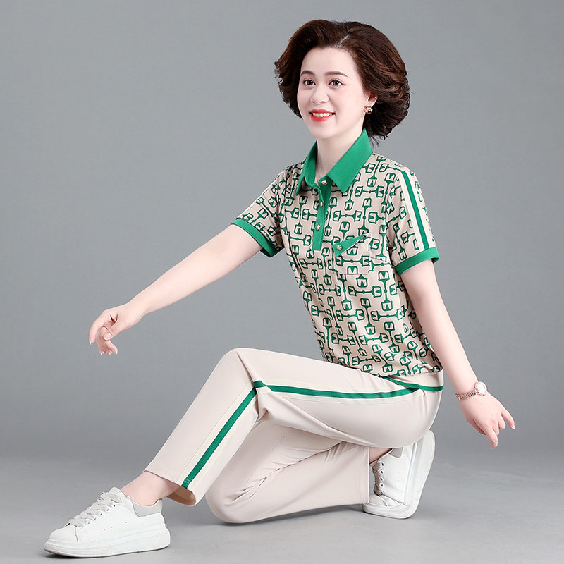 中老年休闲运动服套装女2025新款年轻短袖两件套中年妈妈夏装时尚