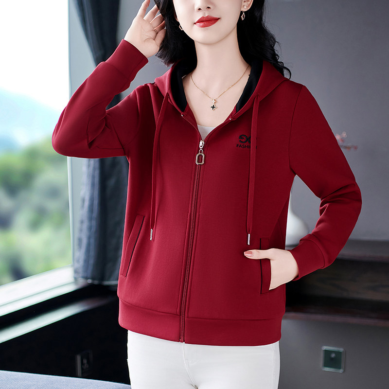连帽卫衣外套女2025年春装新款时尚正肩长袖上衣百搭棉质拉链开衫