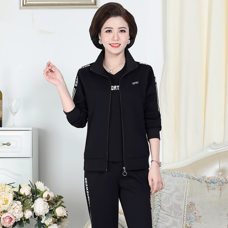 中老年运动套装女春秋妈妈秋装外套40岁50洋气大码中年休闲三件套