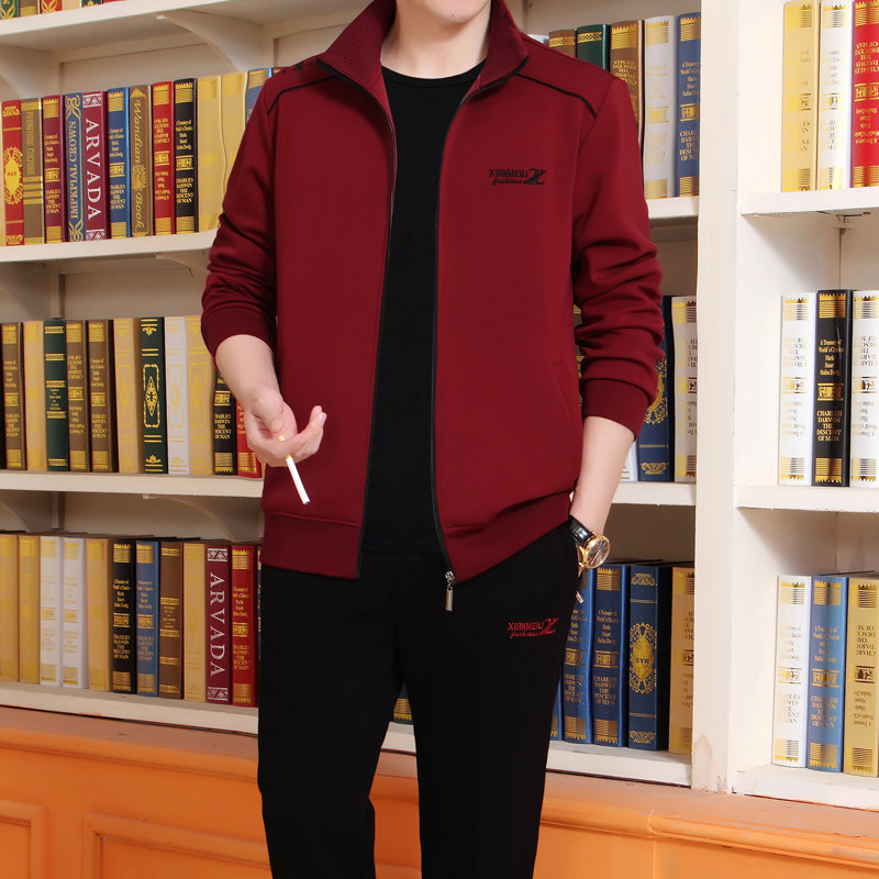 中老年男装爸爸套装春秋款中年男士运动服休闲春季三件套宽松外套