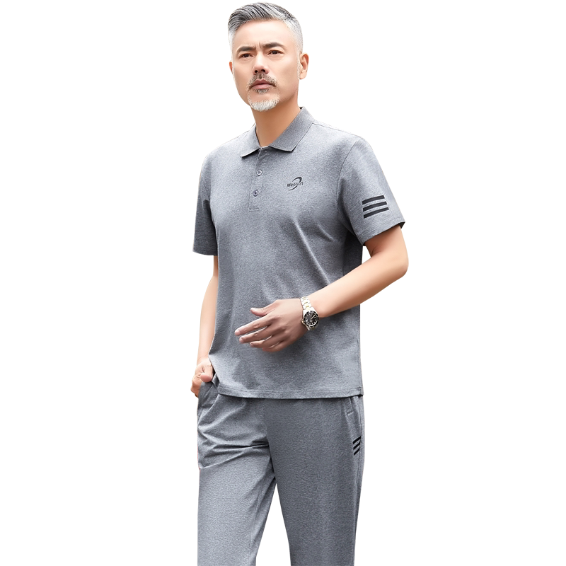 中老年运动套装男夏季纯棉polo衫