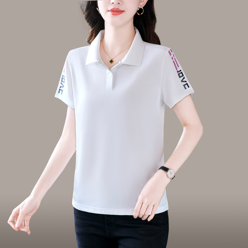 翻领短袖t恤女夏季薄款大码妈妈冰丝快干跑步运动上衣中年polo衫