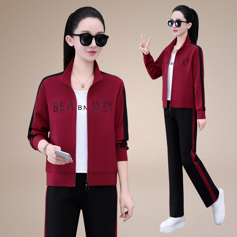 运动服套装女春秋季三件套小个子健身时尚洋气大码跑步妈妈休闲装