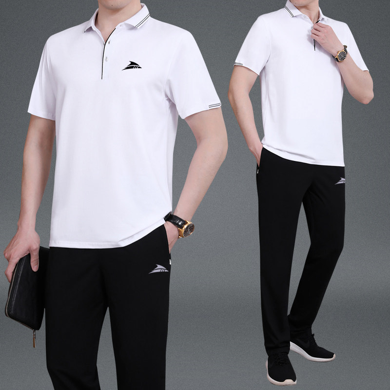 中老年男士运动服套装夏季薄款短袖T恤休闲套装爸爸夏装套装时尚