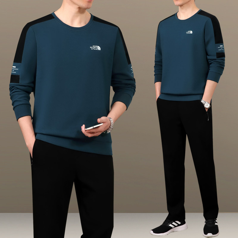 中年爸爸运动服套装男春秋季中老年人套头立领父亲休闲卫衣两件套