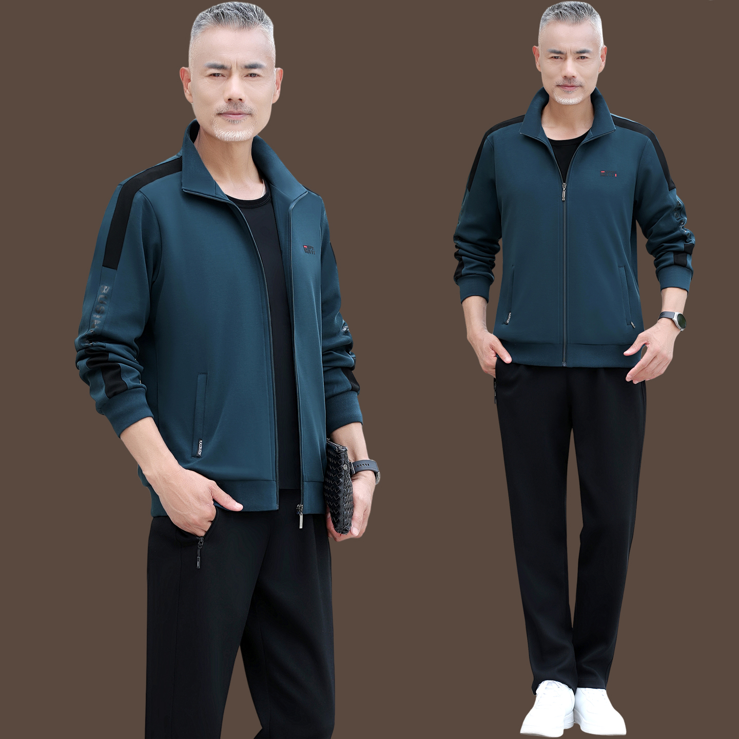 中老年男装运动套装男士春秋季2025新款爸爸春装休闲服套装三件套