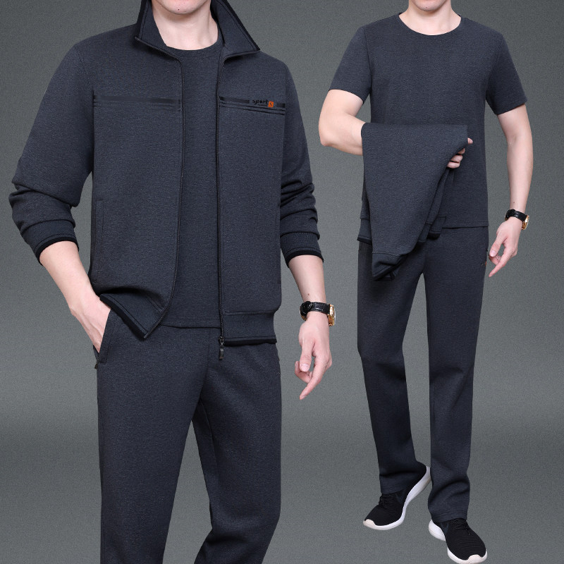 中老年运动套装男装春秋季三件套爸爸春装休闲宽松中年男士运动服