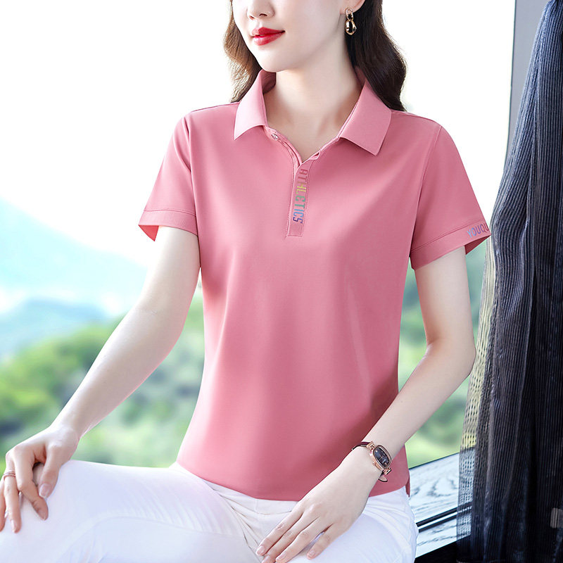 中年女士短袖t恤女夏装新款品牌时尚夏季大码高端polo衫薄款别致