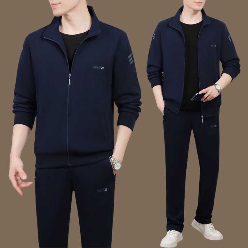 中老年运动服套装男士秋冬季加绒加厚卫衣大码父亲爸爸休闲三件套
