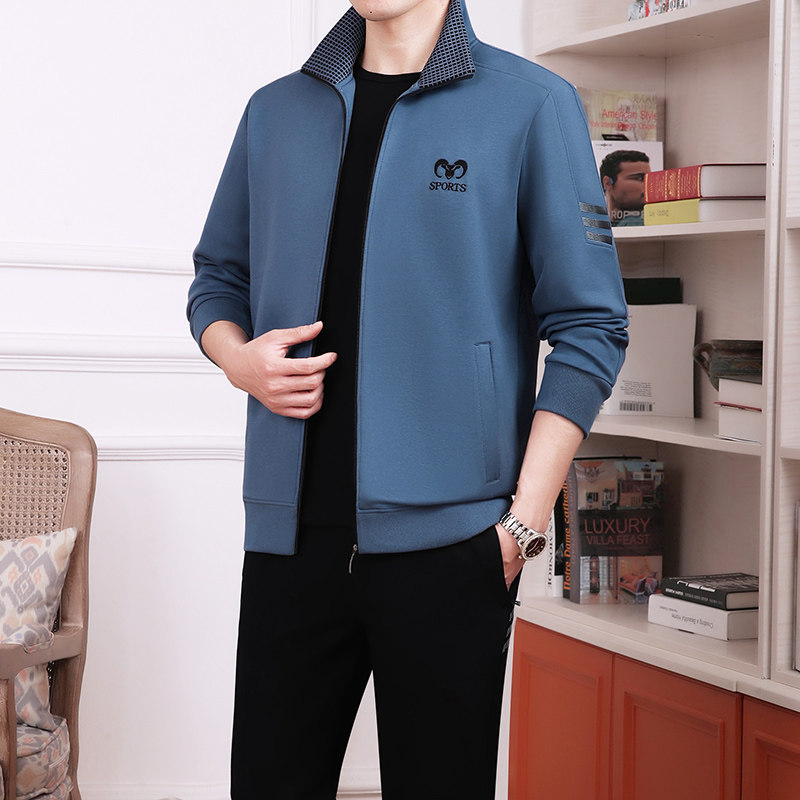 中老年运动套装男春秋季三件套宽松开衫大码爸爸男装休闲运动服