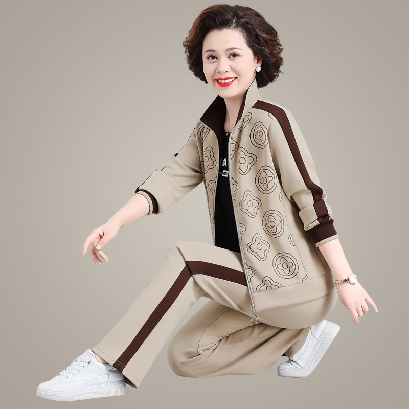 2025年新款妈妈套装春秋休闲运动两件套中老年女秋装大码时尚外套