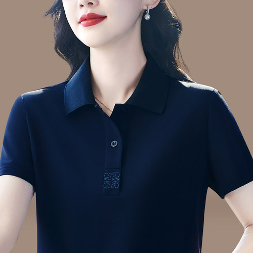 冰丝短袖t恤女2025新款妈妈夏季凉感速干上衣汗衫中年翻领polo衫