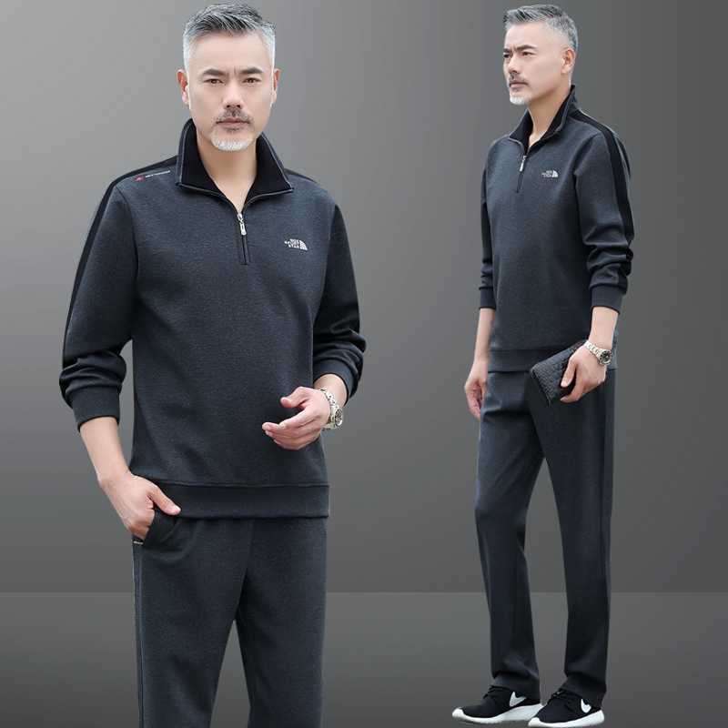 中老年运动套装男士春秋季2025新款休闲服套头长袖爸爸春装两件套