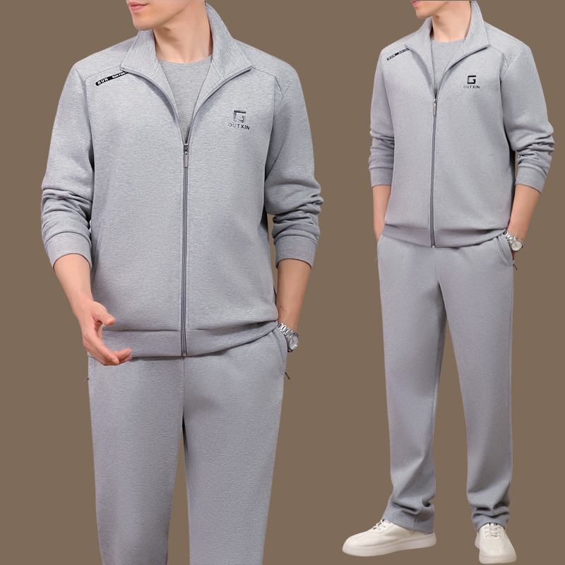 新款高端中年休闲套装男士秋冬爸爸外套大码中老年人运动服三件套