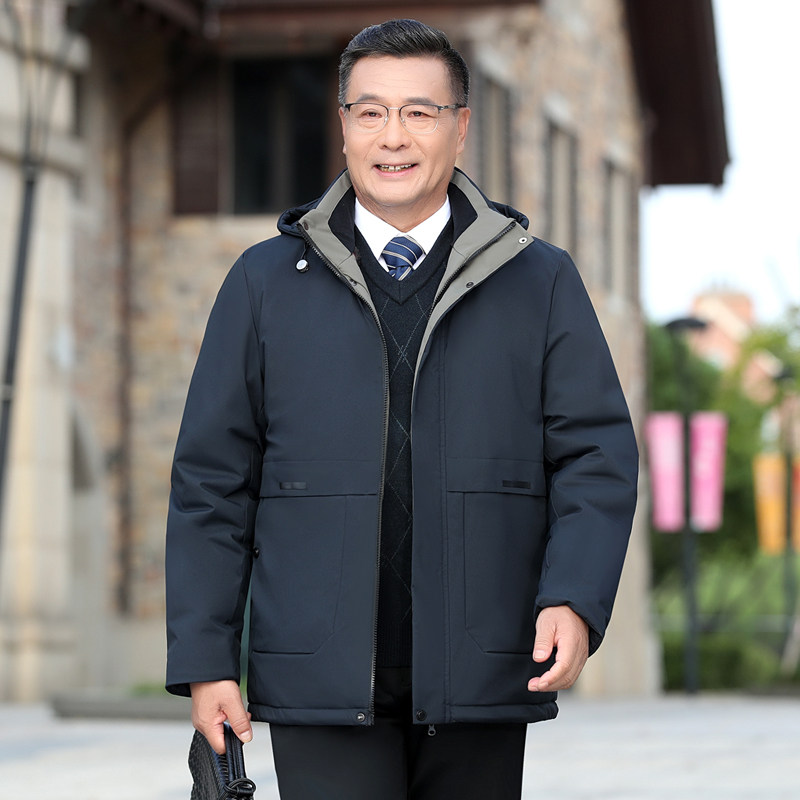 冬款加绒加厚中年棉服加毛保暖