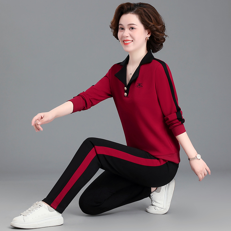 中年妈妈春装运动服套装女洋气上衣新款中老年女装春秋卫衣两件套