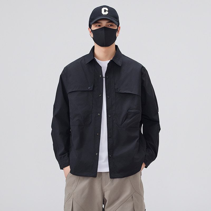 2025春季翻领宽松潮流美式设计青年夹克衫上衣新款衬衫式外套男装,男装,中老年上装,淘宝优惠券,粉丝福利购,淘宝优惠卷