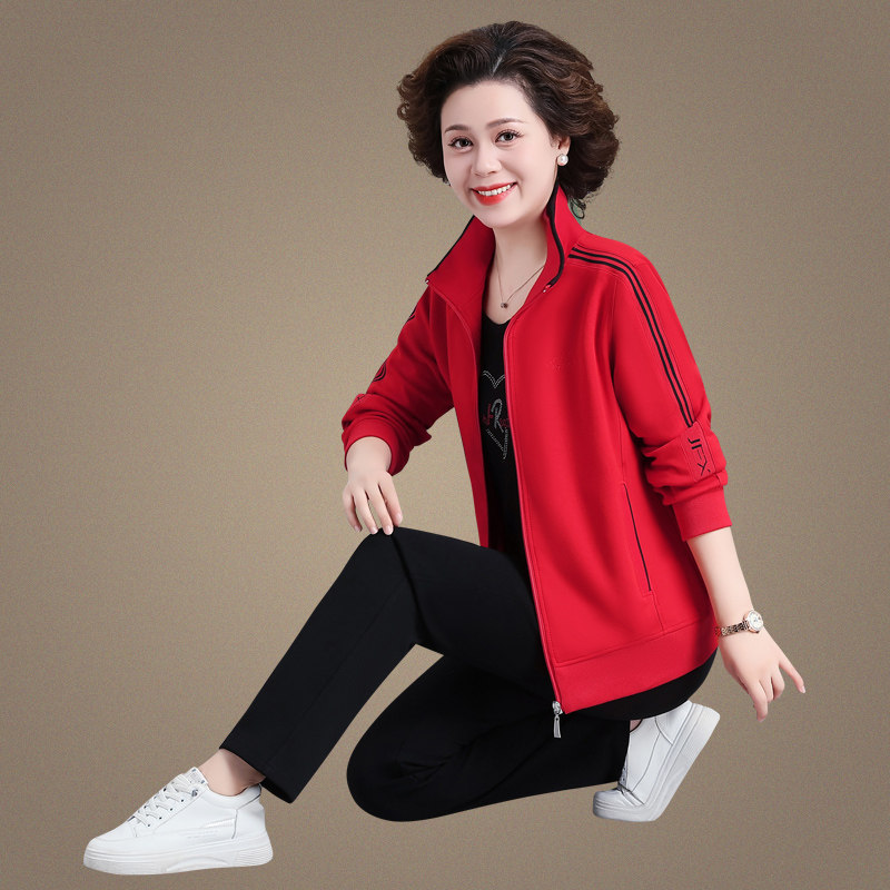 中老年运动服套装女春秋季2024新款中年休闲上衣妈妈秋装大码外套