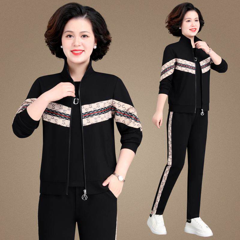 中年妈妈春装休闲运动服套装女大码2025新款中老年春秋卫衣两件套