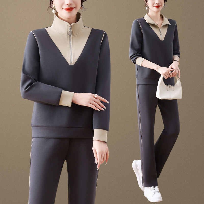 中老年妈妈春装2025时尚休闲运动服外套女宽松中年人卫衣两件套装